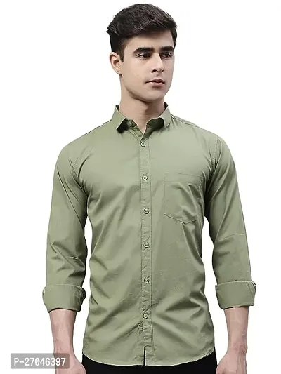 Elegant Green Cotton Solid Long Sleeves Formal Shirts For Men