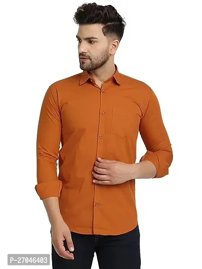 Elegant Orange Cotton Solid Long Sleeves Formal Shirts For Men