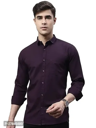 Elegant Purple Cotton Solid Long Sleeves Formal Shirts For Men
