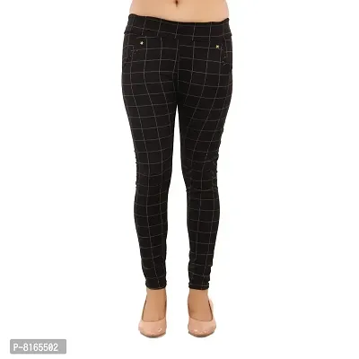 MUKHAKSH (Pack of 1) Women/Girls/Ladies Hot/Stylish/Latest Black Check Jegging/Trouser/Bottom for College/Casual/Office  Party wear-thumb0