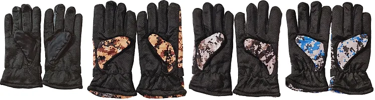 Men Winter Woolen Warm Gloves (4 Pairs = 8 Gloves)