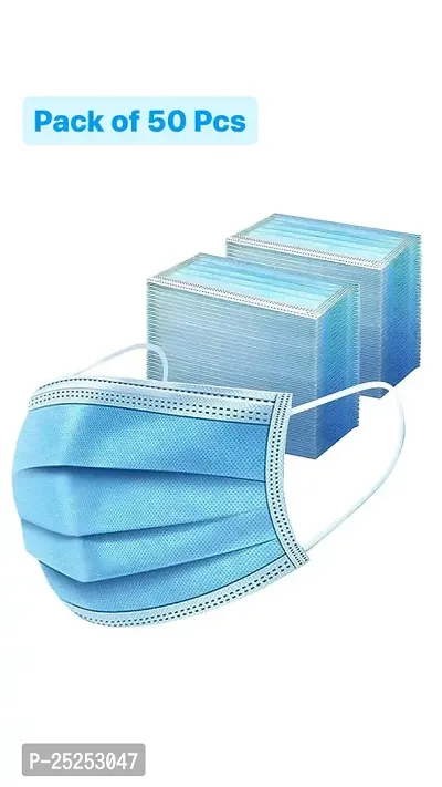 3 Ply Protective Pharmaceutical Disposable Surgical Face Mask for Anti-Bacteria, Dust Removal, Anti-Pollution with softest earloops(3 Ply Mask, Blue Color, Pack of 50 pcs)