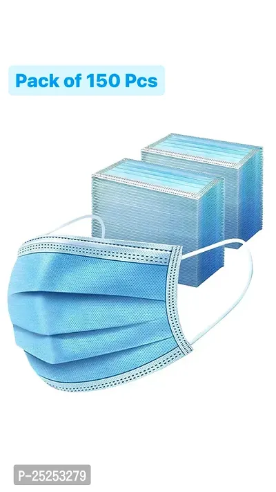 3 Ply Protective Pharmaceutical Disposable Surgical Face Mask for Anti-Bacteria, Dust Removal, Anti-Pollution with softest earloops(3 Ply Mask, Blue Color, Pack of 150 pcs)