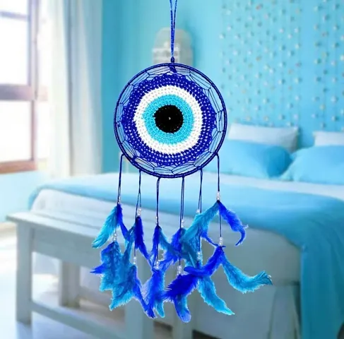 Evil Eye Dream Catcher Wall  Car Hanging for Positive Energy and Protection | Handmade Home Decor Showpiece for Car, Home and Office | Nazar Bhattu (Blue Color, 1 pc, Free Size)