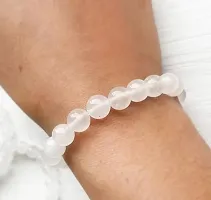 Uniqon (Stretchable) White  Colour 8mm Moti Pearl Bead Natural Feng-Shui Healing Howlite Crystal Gem Stone Wrist Band Elastic Bracelet For Unisex-thumb1