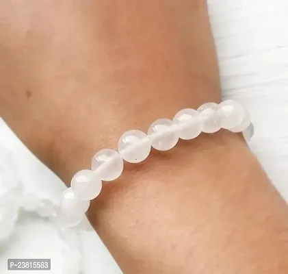 Uniqon (Stretchable) White  Colour 8mm Moti Pearl Bead Natural Feng-Shui Healing Howlite Crystal Gem Stone Wrist Band Elastic Bracelet For Unisex-thumb2
