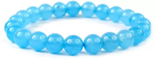 Uniqon (Pack Of 2 Pcs) Adjustable Size Light Blue Plain 8mm Moti Pearl Bead Natural Feng-Shui Healing Crystal Gem Stone Wrist Band Elastic Bracelet For Men's & Women's