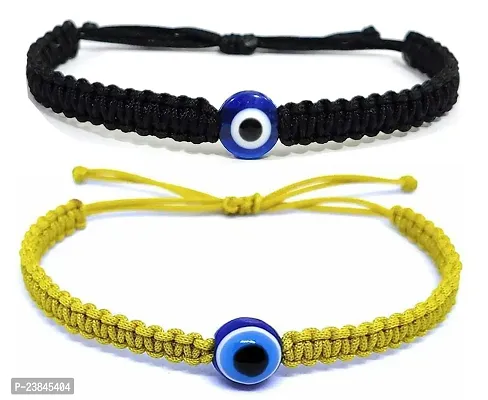 Black Yellow With Blue Evil Eye Beads Nazariya Bracelet Set For Unisex Pack Of 2