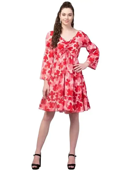 ZATA SHOP Floral Dress Knee Length Flared for Women as