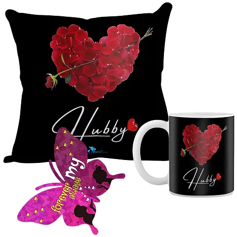 Printed Cushion, Mug and Greeting Card- Valentine Gift Combo