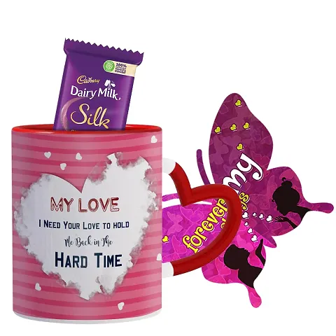 Valentine Gift Combo Printed Mug With Greeting Card And Chocolate