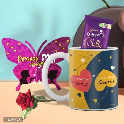 Valentine Gift Combo Printed White Coffee Mug With Butterfly Shaped Greeting Card, Chocolate And Rose-thumb0