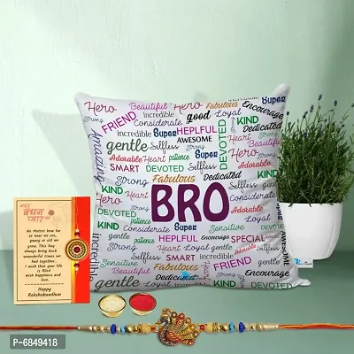 Rakhi Gift for Brother Printed Cushion cover with filler, Greeting card, Rakhi, Roli, chawal