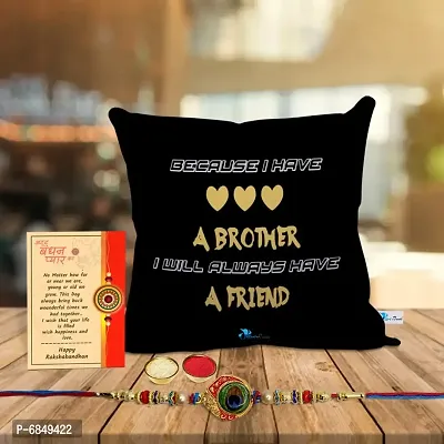 Rakhi Gift for Brother Printed Cushion cover with filler, Greeting card, Rakhi, Roli, chawal