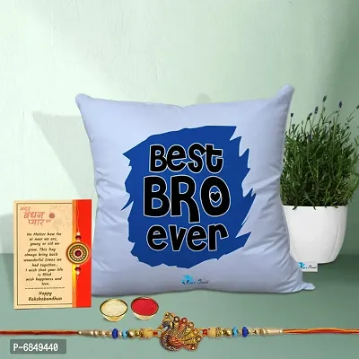 Rakhi Gift for Brother Printed Cushion cover with filler, Greeting card, Rakhi, Roli, chawal-thumb0