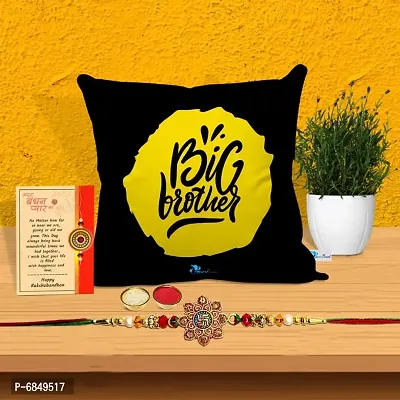 Rakhi Gift for Brother Printed Cushion cover with filler, Greeting card, Rakhi, Roli, chawal