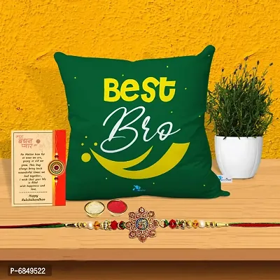 Rakhi Gift for Brother Printed Cushion cover with filler, Greeting card, Rakhi, Roli, chawal