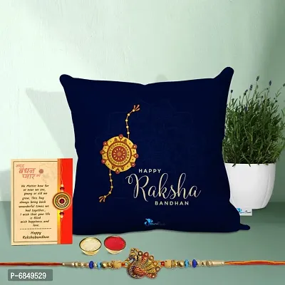 Rakhi Gift for Brother Printed Cushion cover with filler, Greeting card, Rakhi, Roli, chawal-thumb0