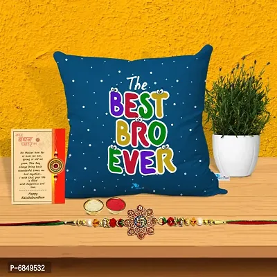 Rakhi Gift for Brother Printed Cushion cover with filler, Greeting card, Rakhi, Roli, chawal