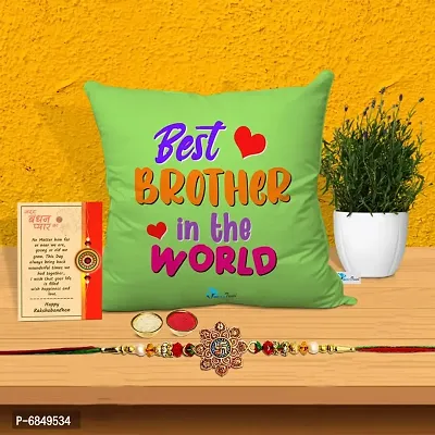 Rakhi Gift for Brother Printed Cushion cover with filler, Greeting card, Rakhi, Roli, chawal-thumb0