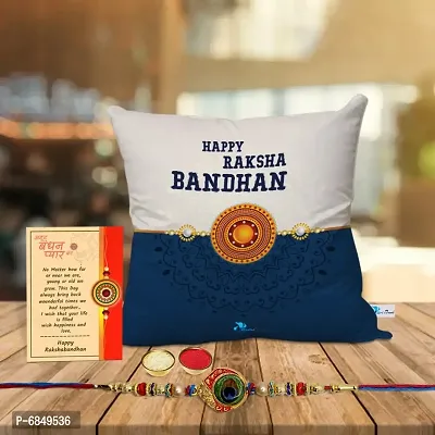 Rakhi Gift for Brother Printed Cushion cover with filler, Greeting card, Rakhi, Roli, chawal-thumb0