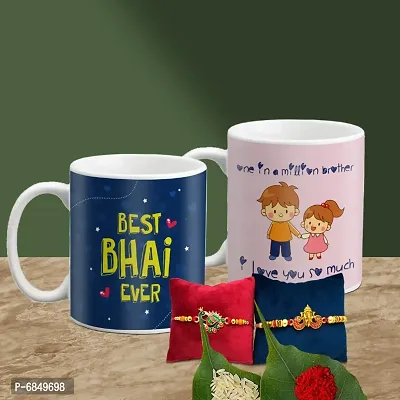 Rakhi Gift for Brother 2 Printed Coffee Mug with Rakhi, Roli, chawal-thumb0