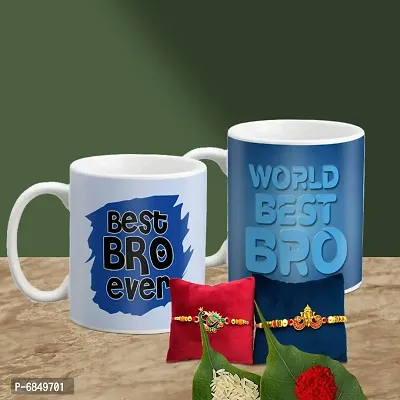 Rakhi Gift for Brother 2 Printed Coffee Mug with Rakhi, Roli, chawal-thumb0