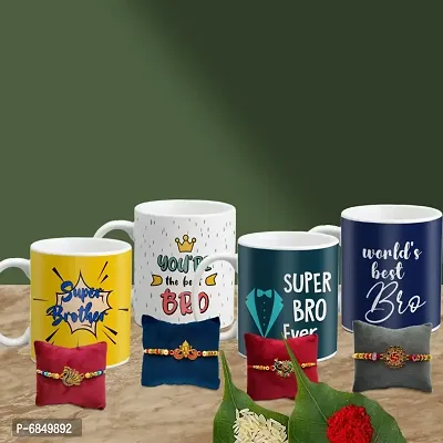 Rakhi Gift for Brother 4 Printed Coffee Mug with Rakhi, Roli, chawal