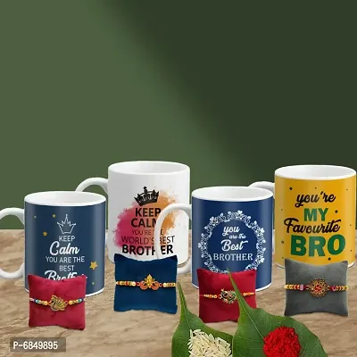 Rakhi Gift for Brother 4 Printed Coffee Mug with Rakhi, Roli, chawal-thumb0