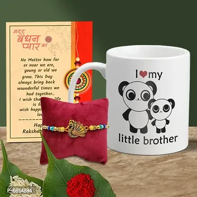 Rakhi Gift for Brother Printed Coffee Mug with Rakhi, Greeting Card, Roli, chawal