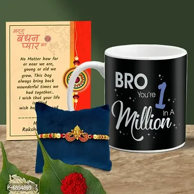 Rakhi Gift for Brother Printed Coffee Mug with Rakhi, Greeting Card, Roli, chawal-thumb0