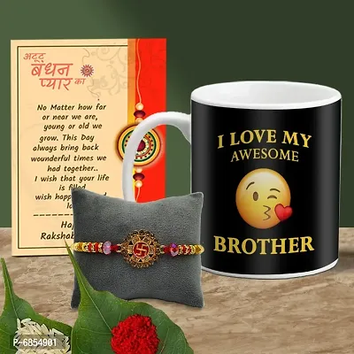 Rakhi Gift for Brother Printed Coffee Mug with Rakhi, Greeting Card, Roli, chawal