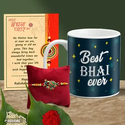 Rakhi Gift for Brother Printed Coffee Mug with Rakhi, Greeting Card, Roli, chawal