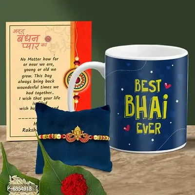 Rakhi Gift for Brother Printed Coffee Mug with Rakhi, Greeting Card, Roli, chawal