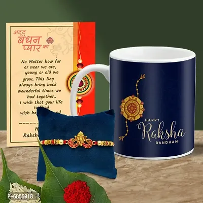 Rakhi Gift for Brother Printed Coffee Mug with Rakhi, Greeting Card, Roli, chawal-thumb0