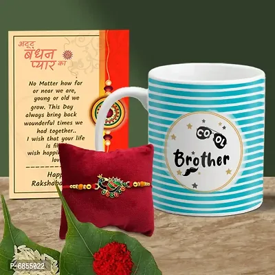 Rakhi Gift for Brother Printed Coffee Mug with Rakhi, Greeting Card, Roli, chawal