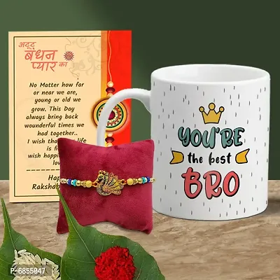 Rakhi Gift for Brother Printed Coffee Mug with Rakhi, Greeting Card, Roli, chawal-thumb0