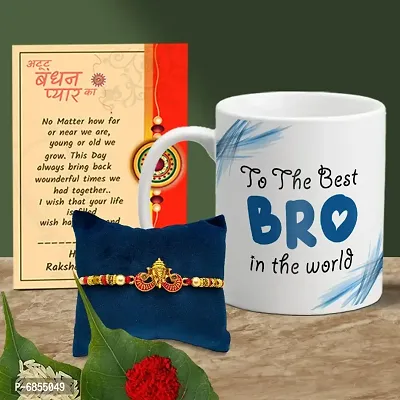 Rakhi Gift for Brother Printed Coffee Mug with Rakhi, Greeting Card, Roli, chawal