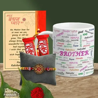 Rakhi Gift for Brother Printed Coffee Mug, 2 chocolates, Greeting card, Rakhi, Roli, chawal-thumb0