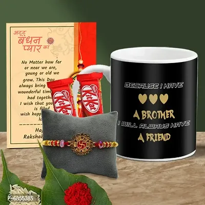 Rakhi Gift for Brother Printed Coffee Mug, 2 chocolates, Greeting card, Rakhi, Roli, chawal