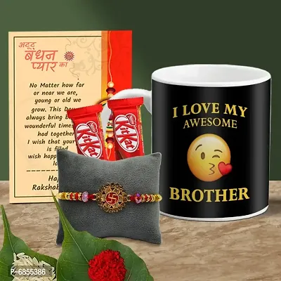 Rakhi Gift for Brother Printed Coffee Mug, 2 chocolates, Greeting card, Rakhi, Roli, chawal