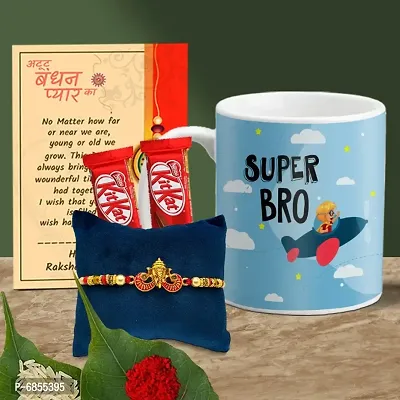 Rakhi Gift for Brother Printed Coffee Mug, 2 chocolates, Greeting card, Rakhi, Roli, chawal