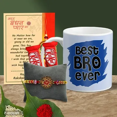 Rakhi Gift for Brother Printed Coffee Mug, 2 chocolates, Greeting card, Rakhi, Roli, chawal