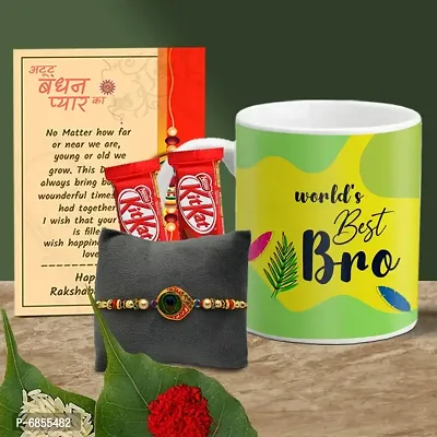 Rakhi Gift for Brother Printed Coffee Mug, 2 chocolates, Greeting card, Rakhi, Roli, chawal