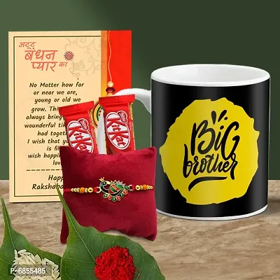 Rakhi Gift for Brother Printed Coffee Mug, 2 chocolates, Greeting card, Rakhi, Roli, chawal