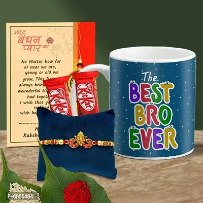 Rakhi Gift for Brother Printed Coffee Mug, 2 chocolates, Greeting card, Rakhi, Roli, chawal