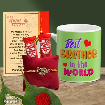 Rakhi Gift for Brother Printed Coffee Mug, 2 chocolates, Greeting card, Rakhi, Roli, chawal-thumb0