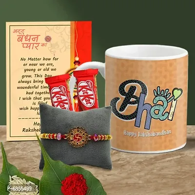 Rakhi Gift for Brother Printed Coffee Mug, 2 chocolates, Greeting card, Rakhi, Roli, chawal