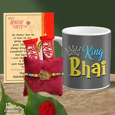 Rakhi Gift for Brother Printed Coffee Mug, 2 chocolates, Greeting card, Rakhi, Roli, chawal-thumb0