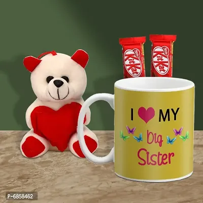 Rakhi Gift for Sister Printed Coffee Mug with Cute Little Teddy and 2 Chocolates